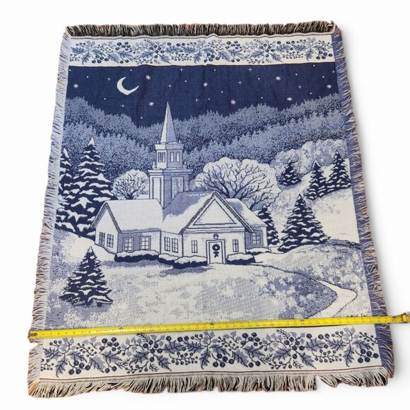 Tapestry Throw Blanket – Mohawk Home, Blue & White, 58x47 Winter Christmas Night - Picture 6 of 6